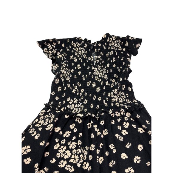 Time & Tru Womens Smocked Fit Flare Midi Dress XS Black Beige Floral Whimsygoth - Picture 5 of 10